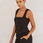 Vest With Front Buttons - Black, Women's Tops Collection