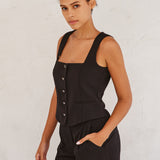 Vest With Front Buttons - Black, Women's Tops Collection