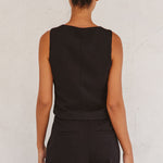 Vest With Front Buttons - Black, Women's Tops Collection