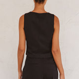 Vest With Front Buttons - Black, Women's Tops Collection