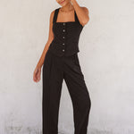 Vest With Front Buttons - Black, Women's Tops Collection