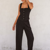 Vest With Front Buttons - Black, Women's Tops Collection
