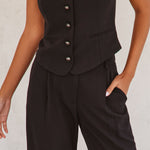 Vest With Front Buttons - Black, Women's Tops Collection
