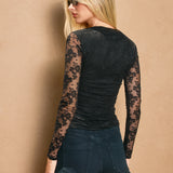 Square Neck Lace Mesh Top - black, womens top collection