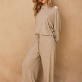 Ribbed Wide Leg Pant With Sparkle Detail - taupe, womens pants/matching set collection