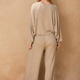 Ribbed Wide Leg Pant With Sparkle Detail - taupe, womens pants/matching set collection