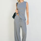 Ribbed Wide Leg Pant With Sparkle Detail - grey, womens pants/matching set collection