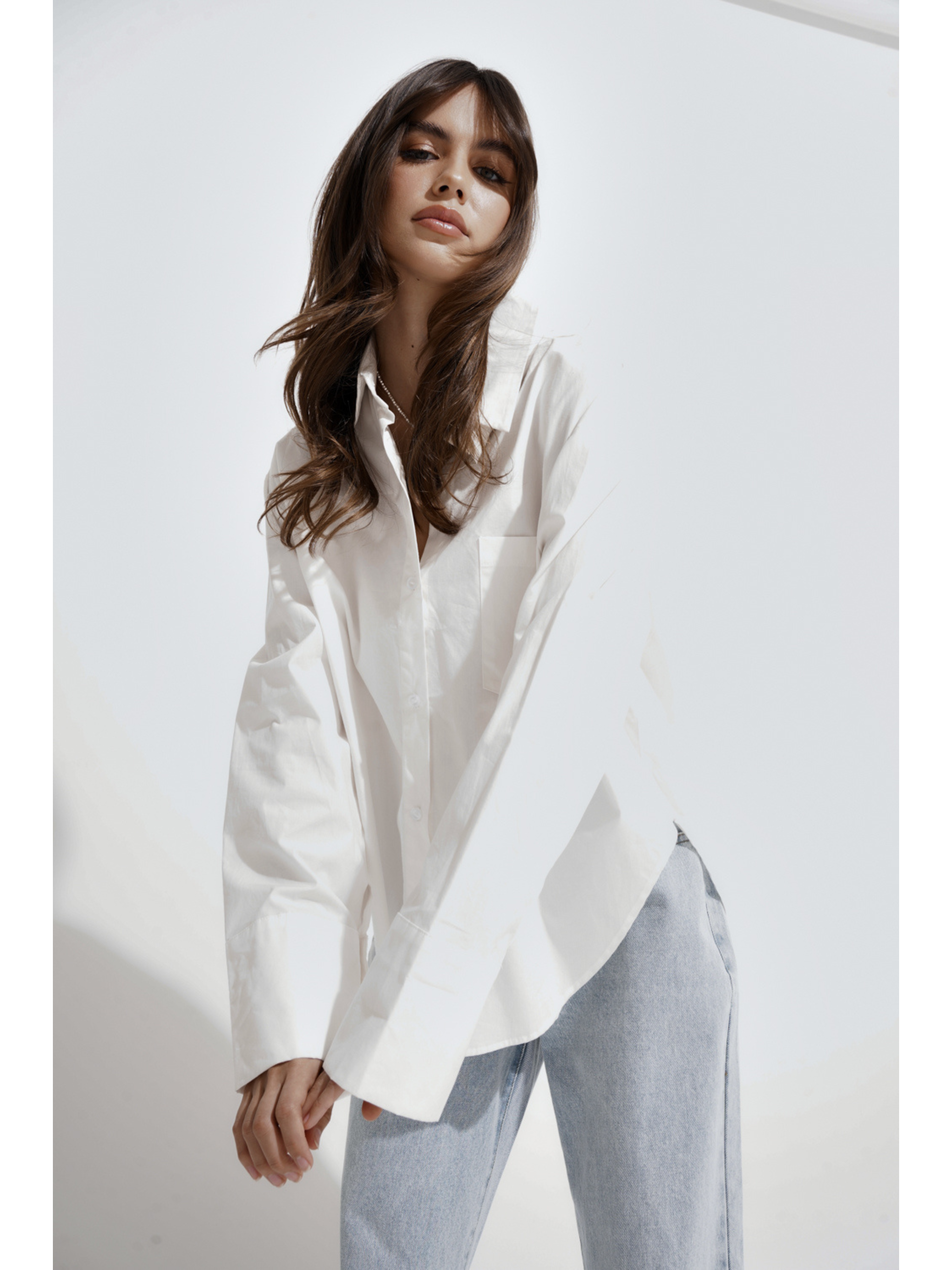 Long Sleeve Button Up Shirt - Off White, Women's Tops Collection