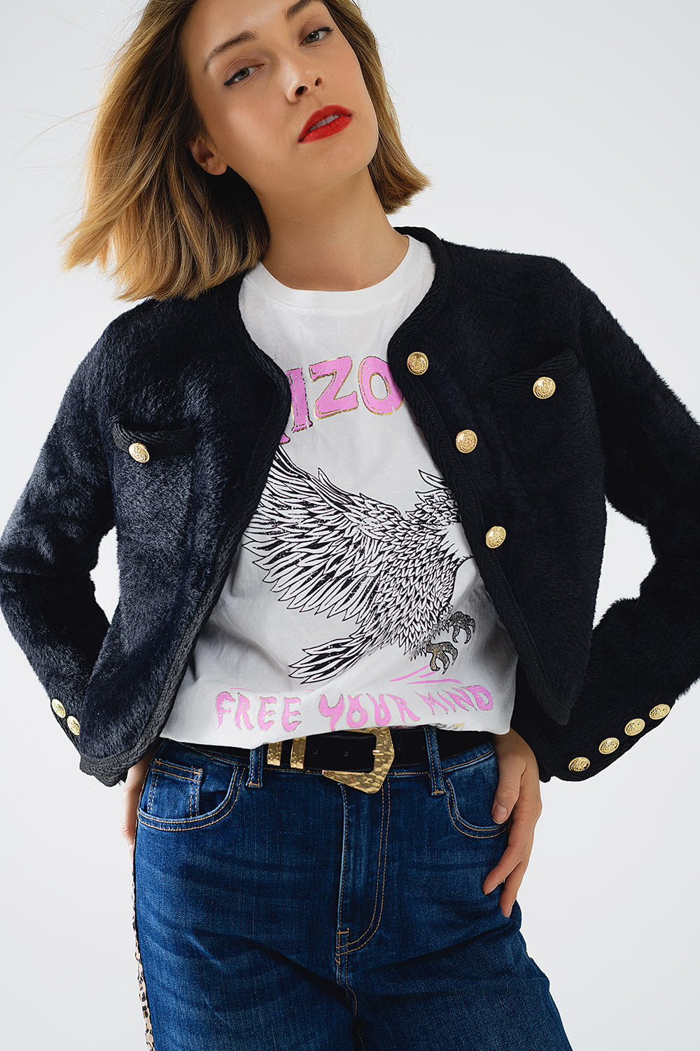 Cardigan With Buttons - Black, Women's Tops Collection