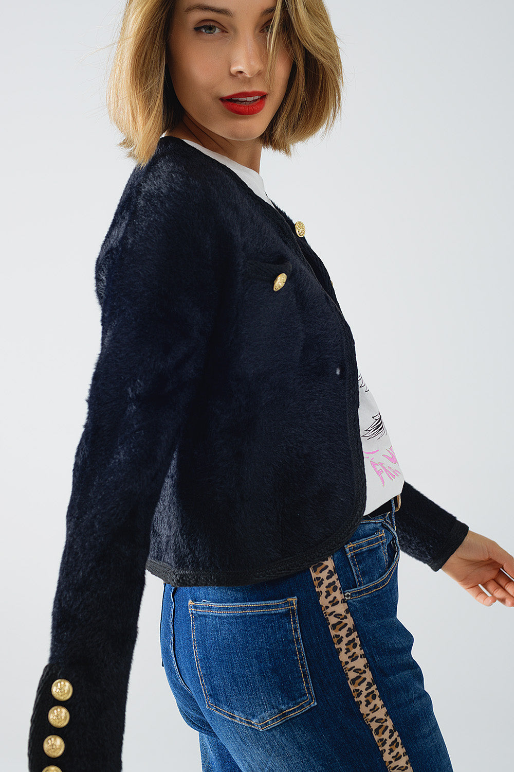 Cardigan With Buttons - Black, Women's Tops Collection