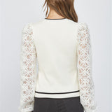 Lace Sleeve Button Cardigan - Ivory, Women's Tops Collection