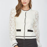 Lace Sleeve Button Cardigan - Ivory, Women's Tops Collection