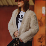 Faux Fur Cardigan - beige, womens cardigan collection