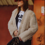 Faux Fur Cardigan - beige, womens cardigan collection