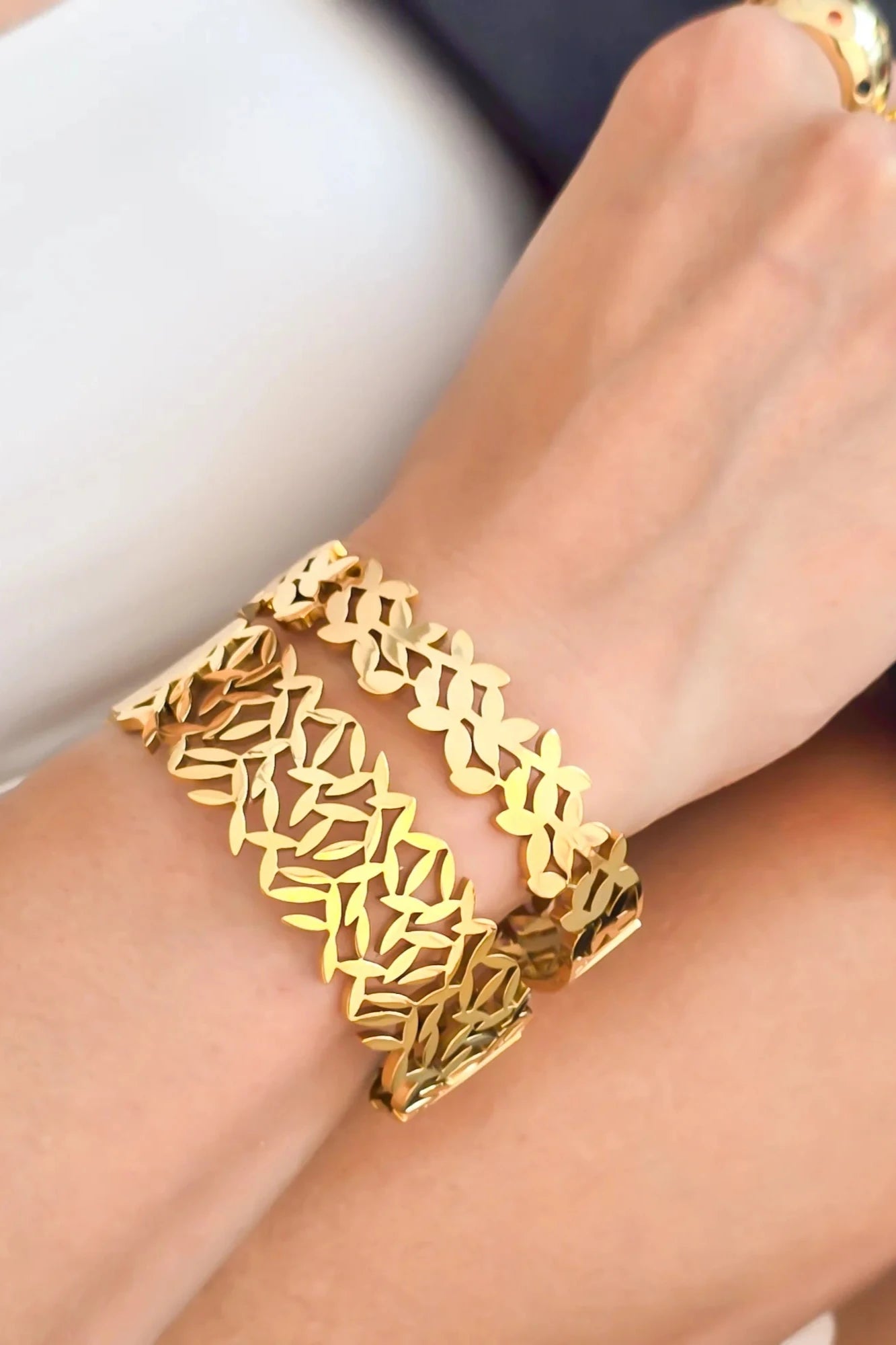 Wide Vine Pattern Bracelet - Gold, Women's Bracelets Collection