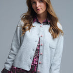 Knit Cardigan With Buttons - grey with pink heart buttons, womens cardigan collection