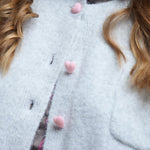 Knit Cardigan With Buttons - grey with pink heart buttons, womens cardigan collection