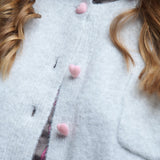 Knit Cardigan With Buttons - grey with pink heart buttons, womens cardigan collection