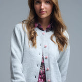 Knit Cardigan With Buttons - grey with pink heart buttons, womens cardigan collection