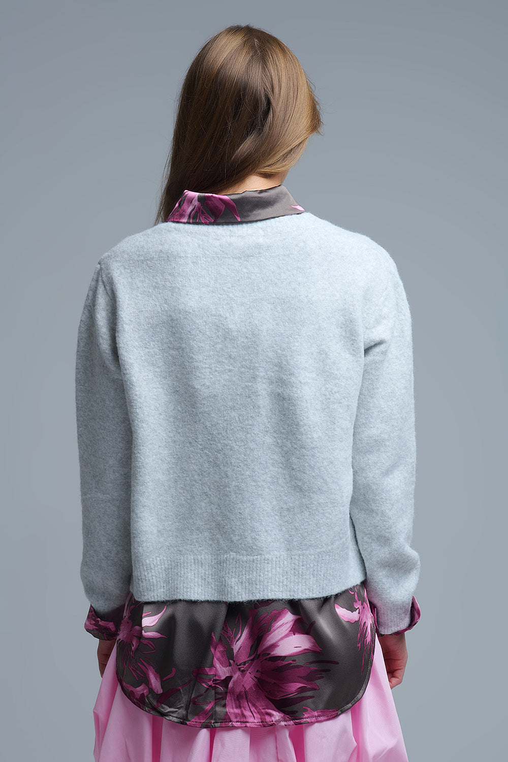 Knit Cardigan With Buttons - grey with pink heart buttons, womens cardigan collection