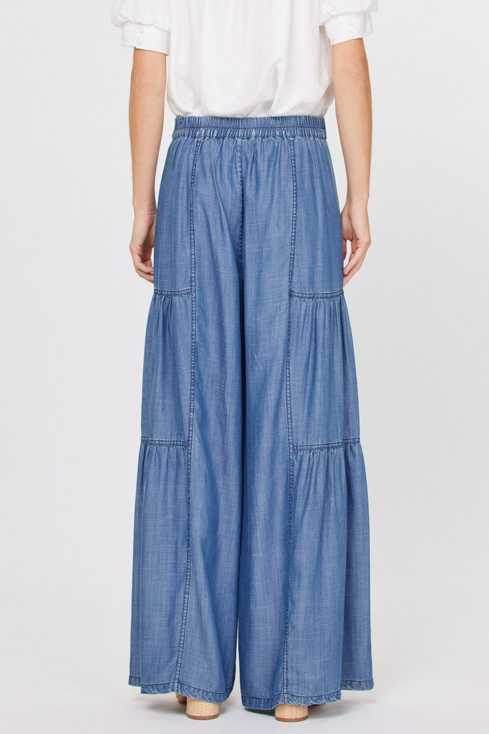 Tiered Wide Leg Pant - blue, womens pant collection