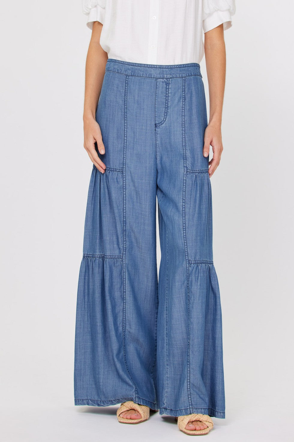 Tiered Wide Leg Pant - blue, womens pant collection