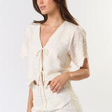 Applique Shorts - cream, floral detailing, women's shorts/matching set collection