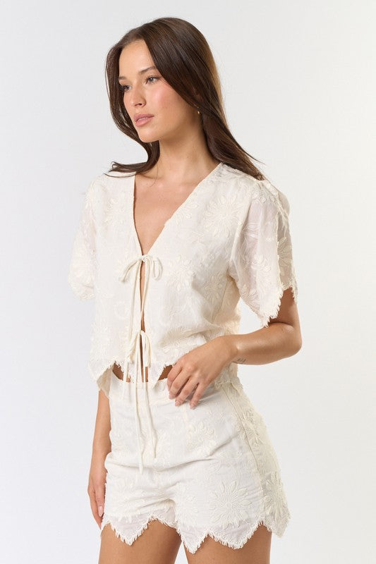 Applique Shorts - cream, floral detailing, women's shorts/matching set collection