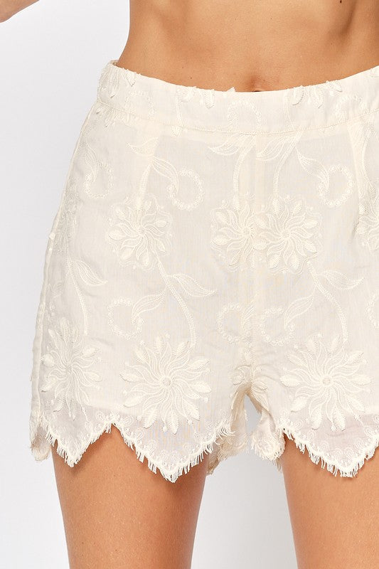 Applique Shorts - cream, floral detailing, women's shorts/matching set collection
