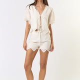 Applique Shorts - cream, floral detailing, women's shorts/matching set collection