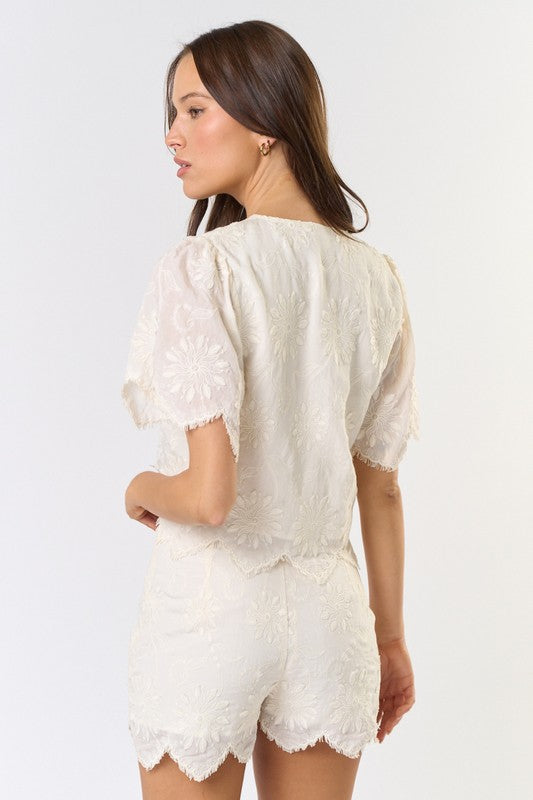 Applique Shorts - cream, floral detailing, women's shorts/matching set collection