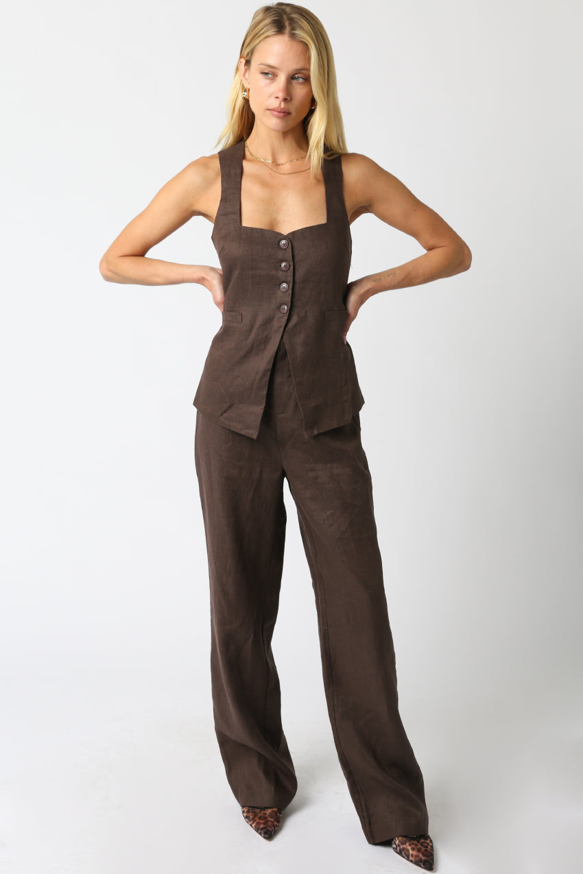Button Down Vest Top - Brown, Women's Tops Collection