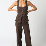 Button Down Vest Top - Brown, Women's Tops Collection