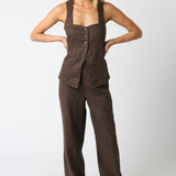 Button Down Vest Top - Brown, Women's Tops Collection