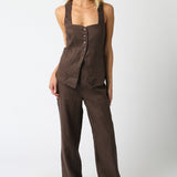 Straight Leg Linen Pant - Coffee, Women's Pants Collection