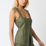 Button Down Vest Top - Olive, Women's Tops Collection