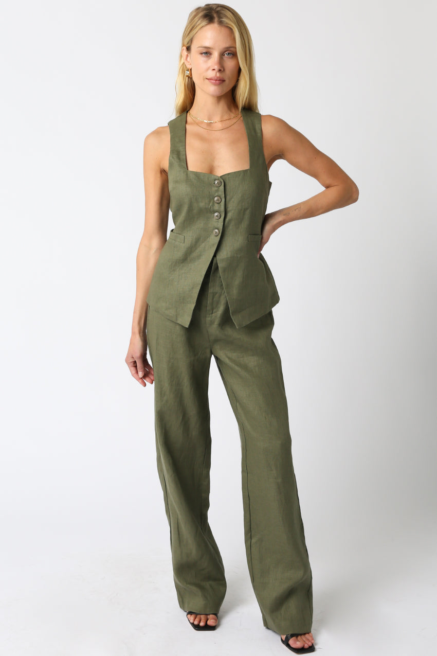 Button Down Vest Top - Olive, Women's Tops Collection