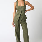 Button Down Vest Top - Olive, Women's Tops Collection