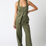 Button Down Vest Top - Olive, Women's Tops Collection
