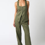 Straight Leg Linen Pant - Olive, Women's Pants Collection