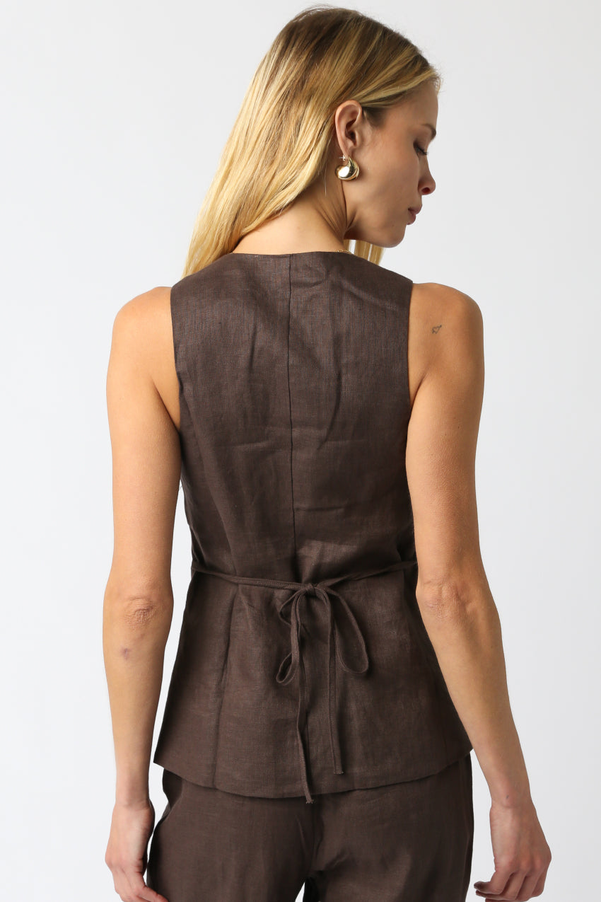 Button Down Vest Top - Brown, Women's Tops Collection