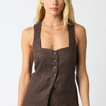 Button Down Vest Top - Brown, Women's Tops Collection