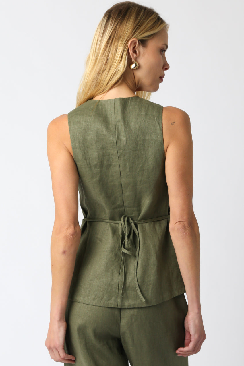 Button Down Vest Top - Olive, Women's Tops Collection