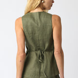 Button Down Vest Top - Olive, Women's Tops Collection