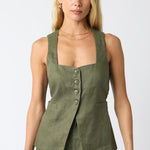 Button Down Vest Top - Olive, Women's Tops Collection