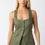 Button Down Vest Top - Olive, Women's Tops Collection