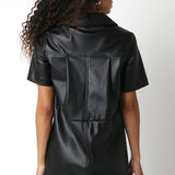 Vegan Leather Collared Mini Dress - black, womens dress collection