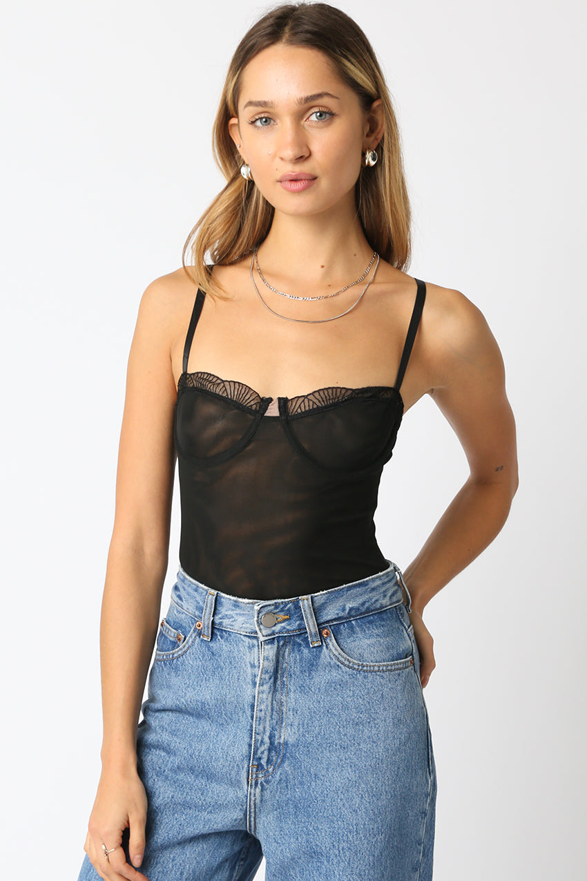 Mesh Bodysuit - Black, Women's Tops Collection