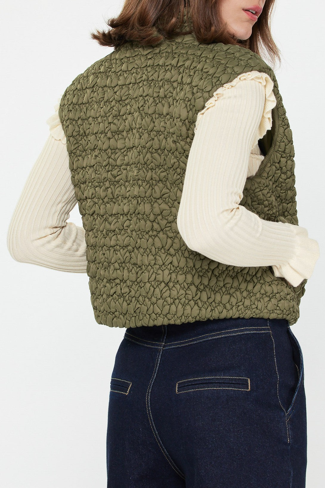 Cropped Quilting Vest - Olive, Women's Vests Collection