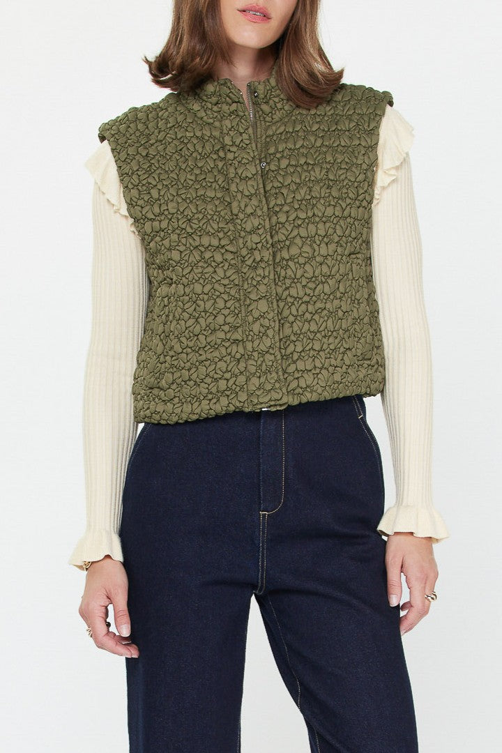 Cropped Quilting Vest - Olive, Women's Vests Collection